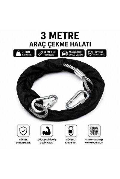 beneficio Çantalı 3 Metre 10 mm Araç Çekme Halatı 7 Ton Çelik Çekme Halatı 2 ...