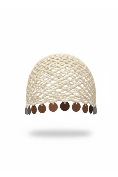 Handmade Gosessa Women's Hand Knitted Sequin Bohemian Bandana - Mesh Knitted Beach Hair Accessory - Cream Brown