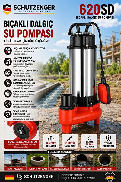 SCHUTZENGER 620SD LOGAR ATIK SU POMPASI BIÇAKLI DRENAJ DALGIÇ MOTOR OTOMATİK ...