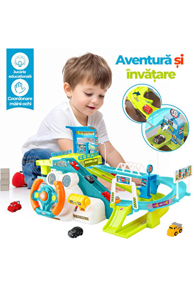 OEM Jucărie Interactivă 2 în 1 Parcare cu Volan Sunete și Muzică 4 Mașinuțe I...