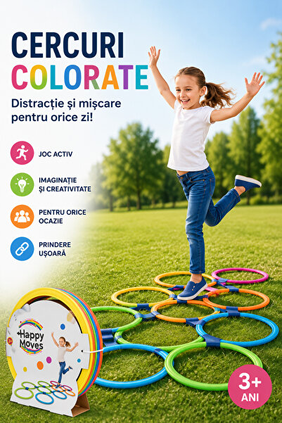 OEM Set 10 Cercuri Colorate pentru Șotron și Jocuri Active Copii 3+ Ani, Cone...