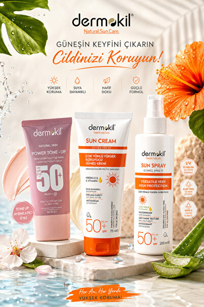 Dermokil SPF 50+ Powertone 50 Ml+Sun Cream 75 Ml+Yüksek Koruyucu 200 Ml 3’Lü ...