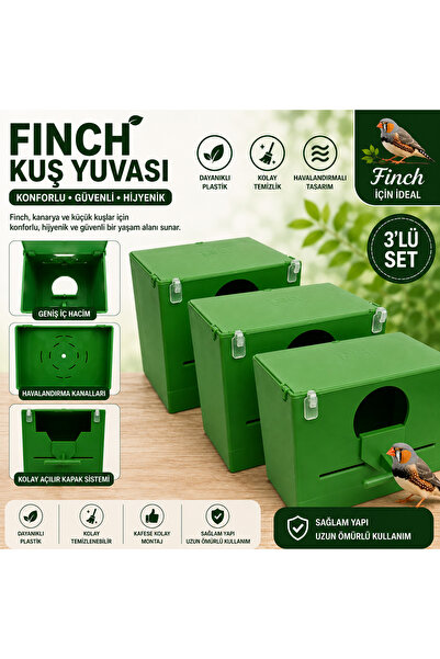 Finch Plastik Yuvalik 10 X 14 X 13 ( Yeşil Yuvarlak Agiz ) x 3
