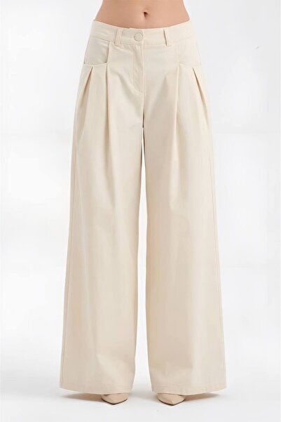 tw3 Women's Front Pleated Detailed Design Palazzo Trousers