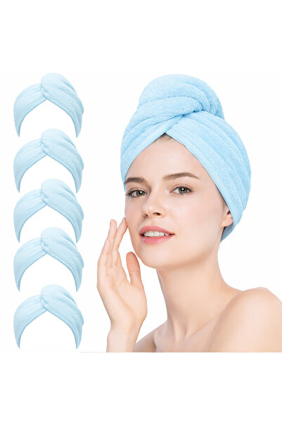 HI-FINE 5pcs Coral Fleece Hair Drying Towel Wrap, Super Absorbent Quick-Dryin...