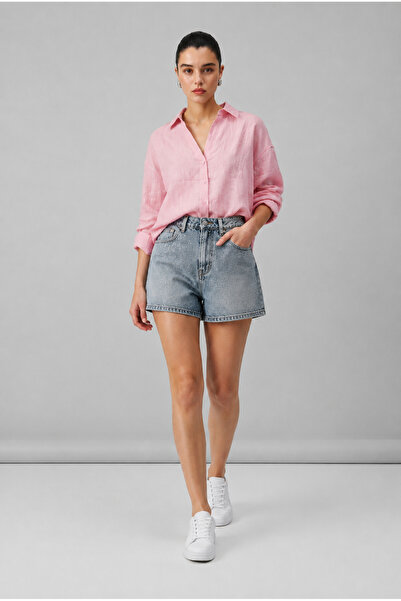 Avrile Oversize pembe keten gömlek