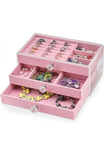 genric MOZZARE 3-Tier Jewelry Organizer, Storage Box with Clear Lid & 3 Drawe...
