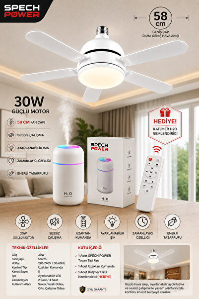 Spech Power Tavan Tipi Fan Kumandalı 5 Kanatlı Tavan Vantilatörü + 300 ml Hav...
