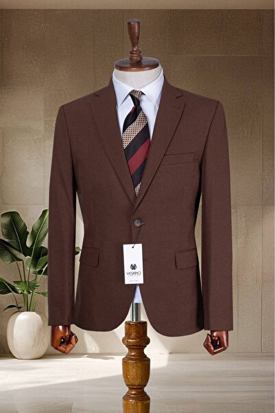 Sergio Ferraro Kahverengi Slim Fit İtalyan Stil Klasik Erkek Blazer Ceket