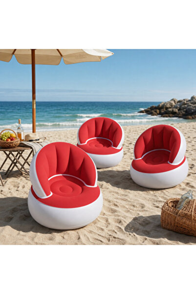 UTILIO Scaun gonflabil confortabil ® roșu cu pompă inclusă, design modern, di...