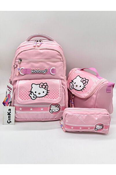 Çınka Bags Desenli Termal Beslenmelik ve Kalemlikli Kız Çocuk Okul Sırt İlkokul Çantası Seti
