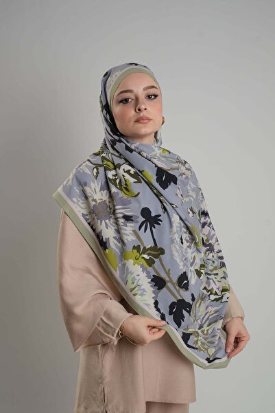 Giverny شال زيرا أخضر زيتي من مجموعة الأقمشة الإيطالية المخيطة يدويًا بنمط ال...