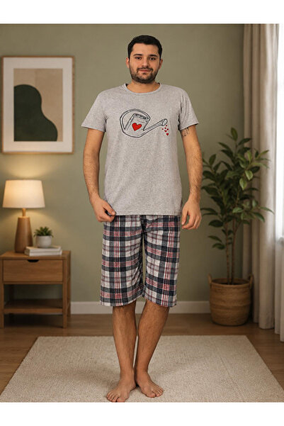 Serena Pijama bărbat , mânecă scurtă și pantaloni 3/4- culoarea gri