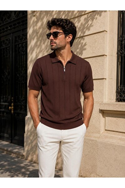 ModaYaren TRICOU BĂRBAȚESC ELEGANT CU GULER POLO ȘI FERMOAR, CU TĂIERE COMODĂ