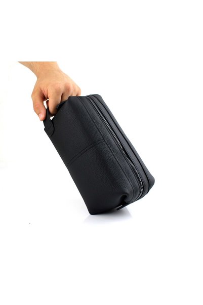 AlphaClub Bag Men's Genuine Leather Black Zippered Handbag and Clutch Bag