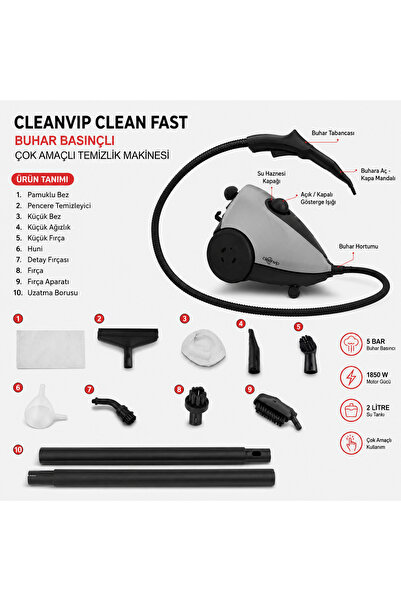 EveFix cleanvip Buhar Basınçlı Çok Amaçlı Temizlik Makinesi - Gücünü Buhardan Alan Profesyonel Temizlik