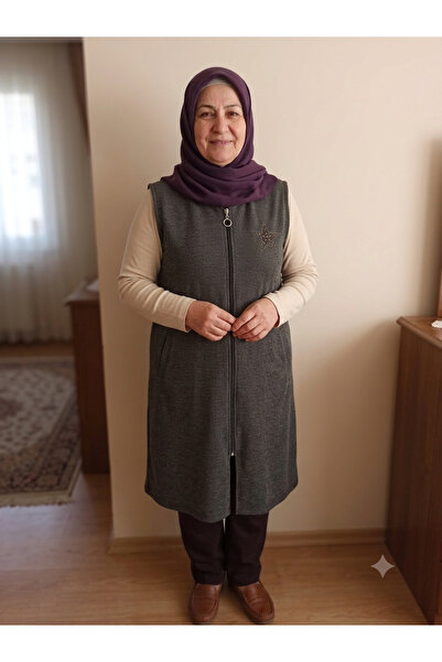 Elanur Büyük Beden Yan Cepli Fermuarlı Yelek
