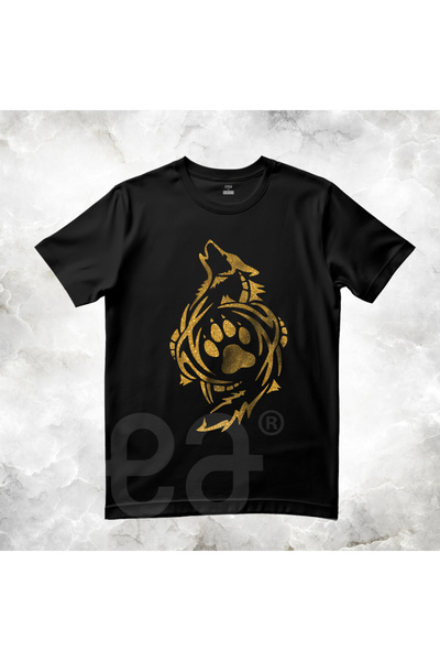 Crea Eymer Wear Kurt Gold Glitter Print - Crna pamučna majica sa okruglim izr...