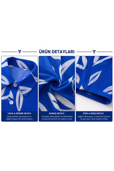 Yalçınoğlu Kids Set pantaloni scurți pentru băieți cu model de frunze – Țesătură Bürümcük 3-9 ani I Combinație de vacanță I Croială confortabilă I Set pentru băieți