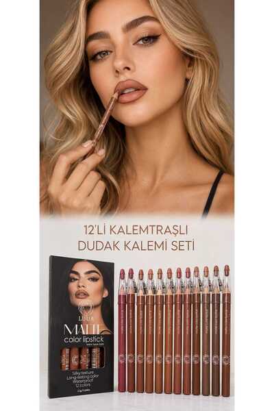 invictus design Kadın 12'li Nude Pastel Tonlar Dudak Kalemi Seti Kalın Lip Li...