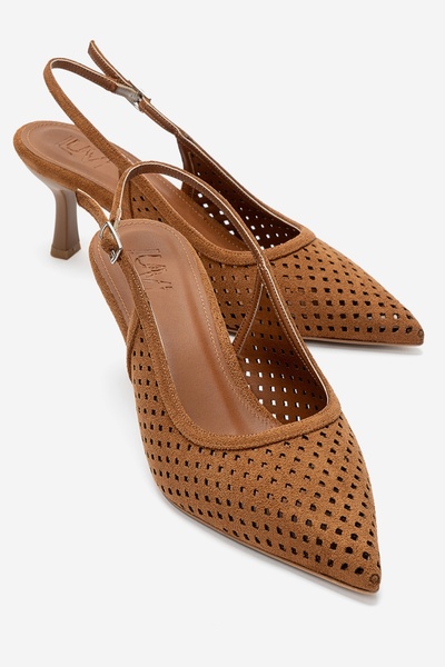 LuviShoes حذاء UVIEN نسائي بكعب عالٍ من الجلد السويدي باللون البني