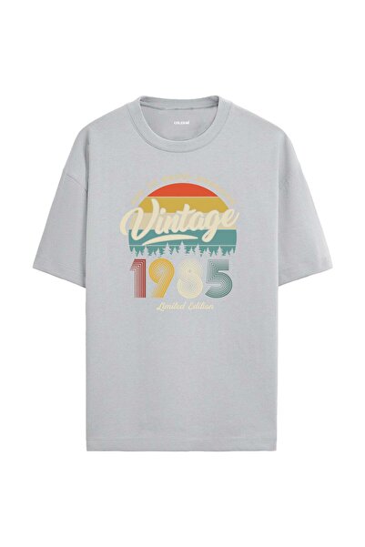 Colermi 1985 Nostalgia Oversized T-Shirt - Retro Sunset Pine Tree Design