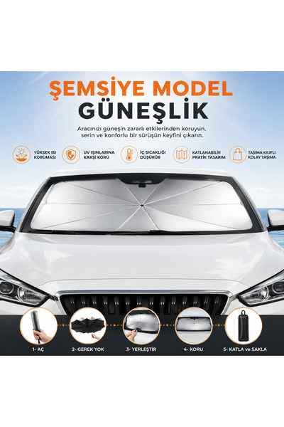 TUMKE Araç Ön Cam Güneşliği Katlanabilir UV Korumalı Oto Cam Güneşlik Gölgelik Şemsiye Tip Oto Araba Güneşlik (tumke)