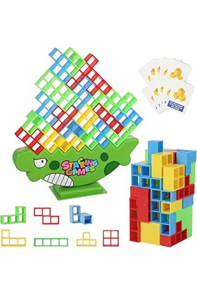 OEM Set Joc de Echilibru 64 Piese, Tetratower Dino, Blocuri de Stivuire Color...