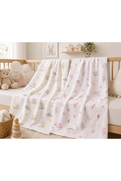 Çınar Ev Tekstil Set of 2 100% Cotton Muslin Baby Blankets 80X70 cm – Bird an...