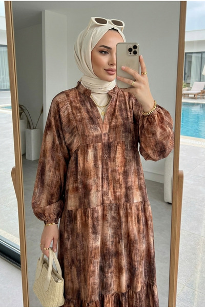Kirazca Butik Kadın Batik Desenli Kat Kat Viskon Tesettür Elbise – Yazlık Rah...