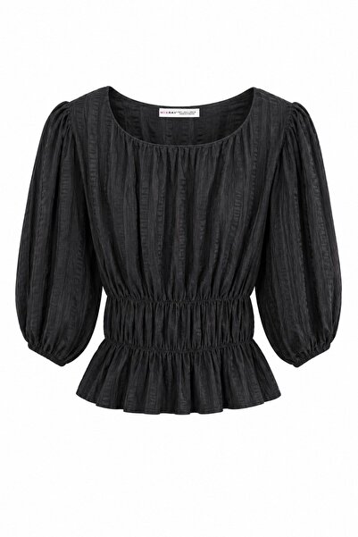 Hiccup MIXRAY Bluză Peplum cu Guler U și Mâneci Trei Sferturi Texturate