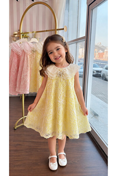 sunshine boutique15 فستان صيفي اصفر مع طوق شعر - 5 سنوات الطول 64 سم