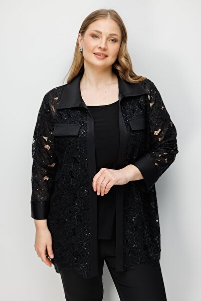 Moda İlgi طقم تونيك نسائي مقاس كبير مكون من قطعتين مزين بالترتر والزهور والجي...