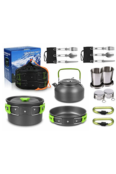 AFM Set de camping off-road, Set de vase de gătit pentru camping 18-în-1 cu f...