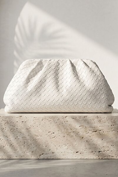 InStyle Τσάντα Clutch με Πλεκτό Σχέδιο και Υφή, Λευκή