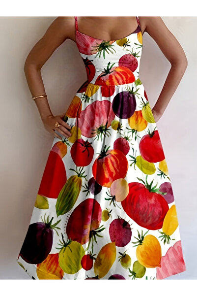 Take Two By Styli All Over Tomato Print Strappy Midi Dress
