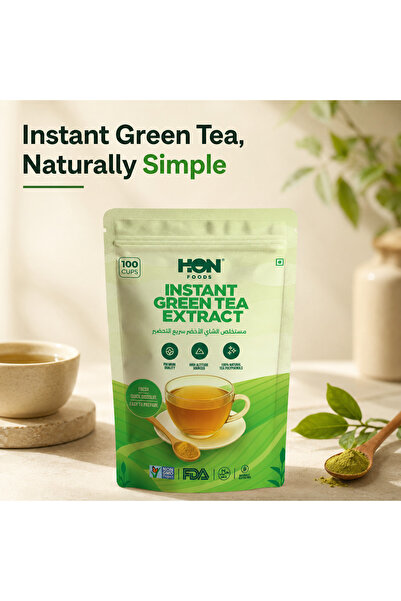 HON FOODS مسحوق مستخلص الشاي الأخضر 100 جرام - مناسب للشاي الساخن والبارد - م...