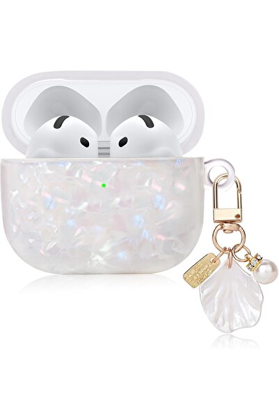 Bukela غطاء لطيف لسماعات AirPod 4 مع سلسلة مفاتيح من اللؤلؤ
