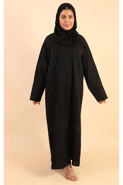 Stylish Fashion عباية من ستايلش فاشن كلاسيك باللون الاسود مزينة بتدخيلات بالل...