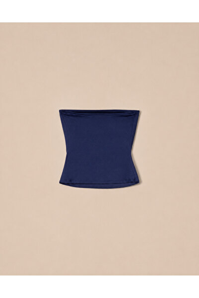 Brood Women's Cotton Navy Blue Slim-Fit Stretchy Strapless Body-Top