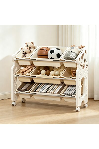 Bojasmiial Three-tier Storage Organizer with Wheels, Kids Toy Storage Organiz...