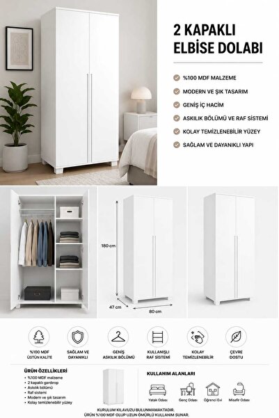Dolapciyiz 2 kapaklı elbise dolabı