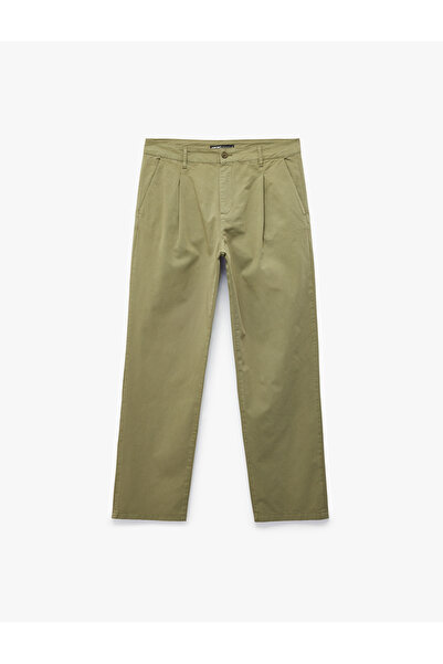 Koton Regular Fit Buttoned Pocketed Cotton Pleated Gabardine Summer Trousers