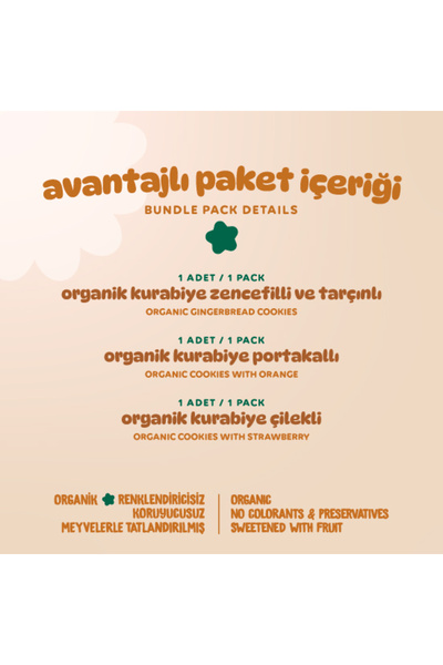 Humm Organic Organik Vegan Zencefilli Portakallı Çilekli Kurabiyeler Atıştırmalık Paketi - 3 Adet (3 Çeşit)