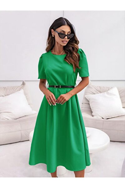 GLAMSI Rochie Amaris Power Dress cu Belt -Leather | Icon Series - Verde