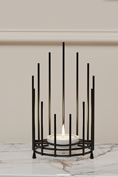 Dekula Tealight Seramik Mumluk Şamdanlık Mum Şamdan Metal Siyah Dekoratif Mas...