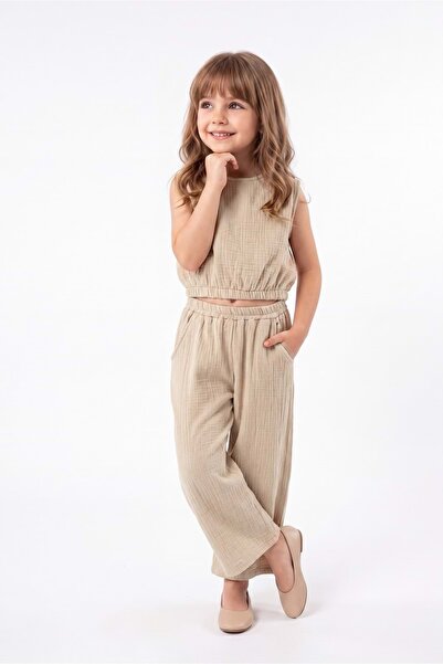 Mnk Baby&Kids Girl's Cotton Muslin Comfortable Set M00826 Brown