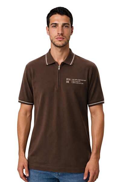 Arma Ar-Ma Men's Polo Collar T-Shirt Without Print Basic Collar Zippered Knit...