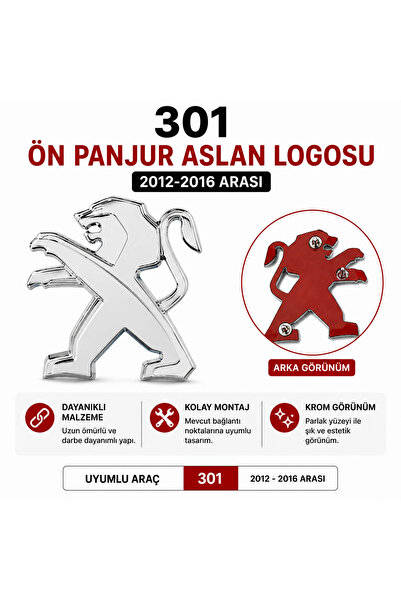 İthal Peugeot 301 Uyumlu Ön Panjur Aslan Logosu 2012-2016 Krom Görünümlü