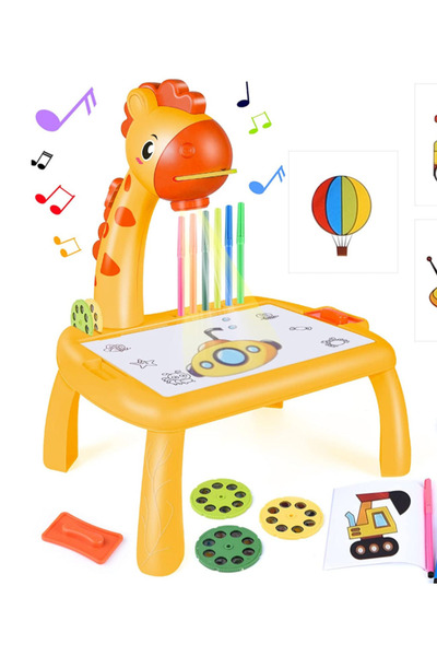 OEM Masă de colorat pentru copii, GHEMOTOC®, jucărie cu proiecție, muzică și culori, girafă galbena